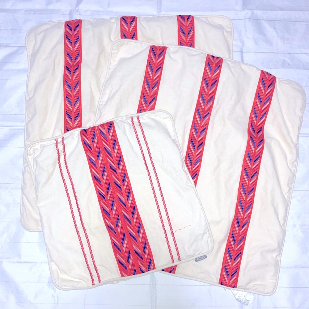 Echo Pillow Cover Set 2 Large 1 Small Coral Chevron Stripe *Some Flaws*